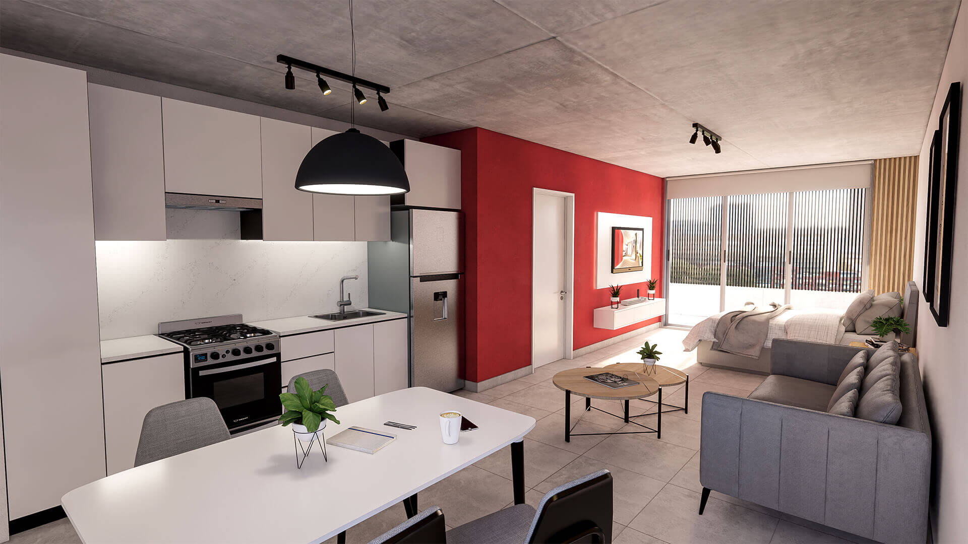 Imagen del interior del departamento monoambiente del proyecto Paroissien 4646