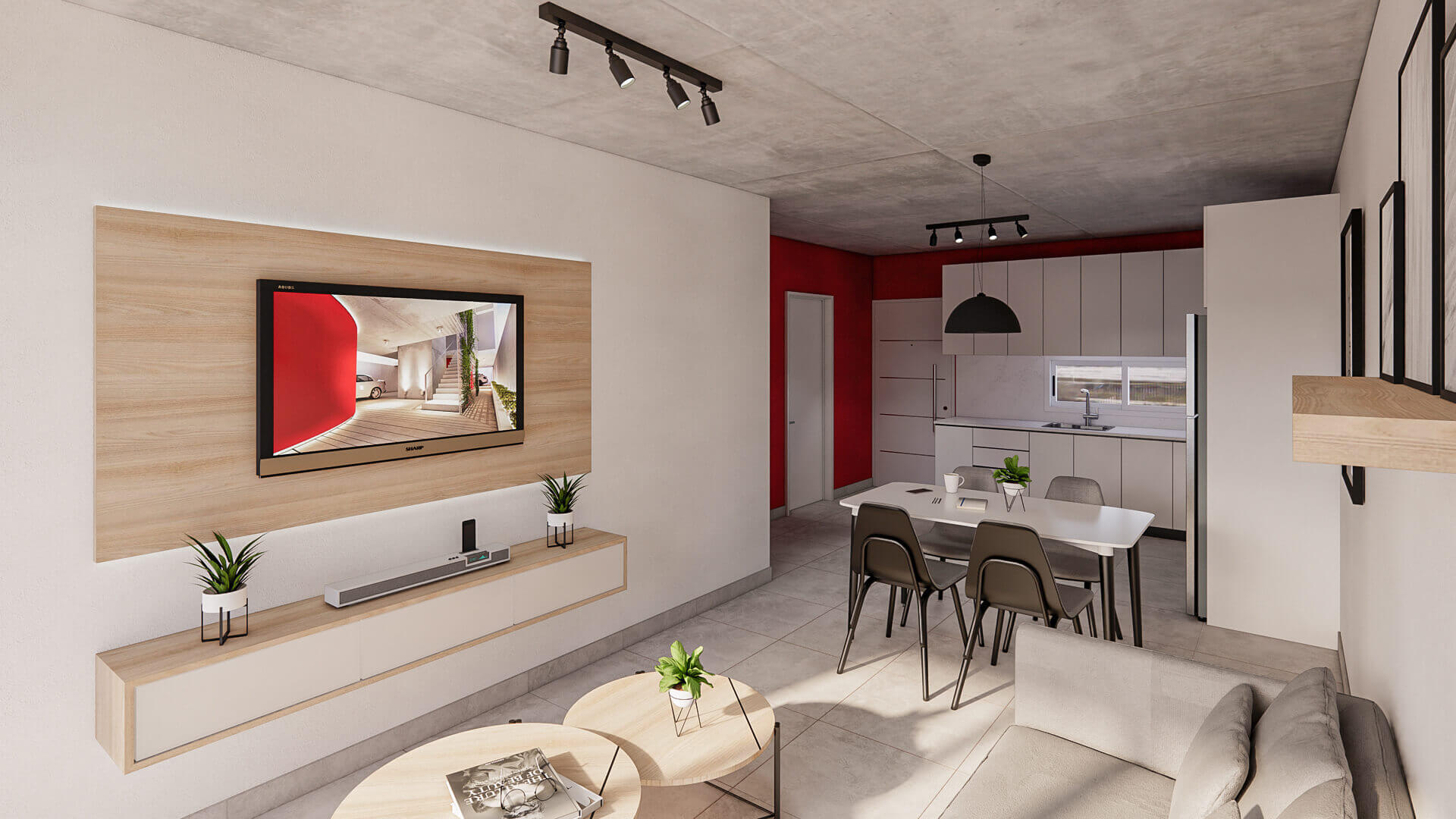 Imagen del interior del departamento tres ambientes del proyecto Paroissien 4646 visto desde el balcón